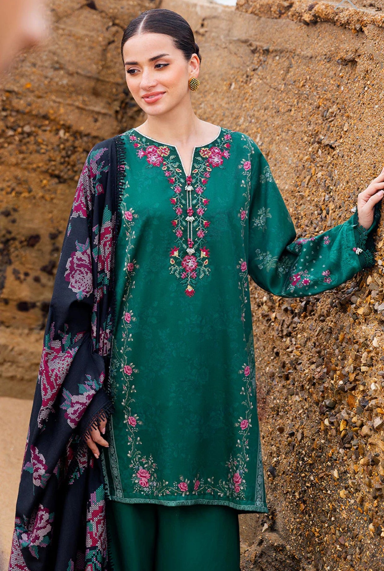 CROSS STITCH GARLAND WHISPER-3PC COTTON SATIN READY TO WEAR