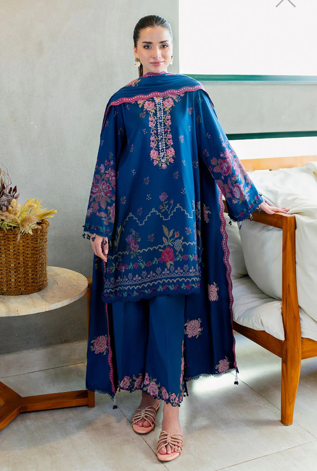 CROSS STITCH INK BLOOM-3PC COTTON SATIN READY TO WEAR