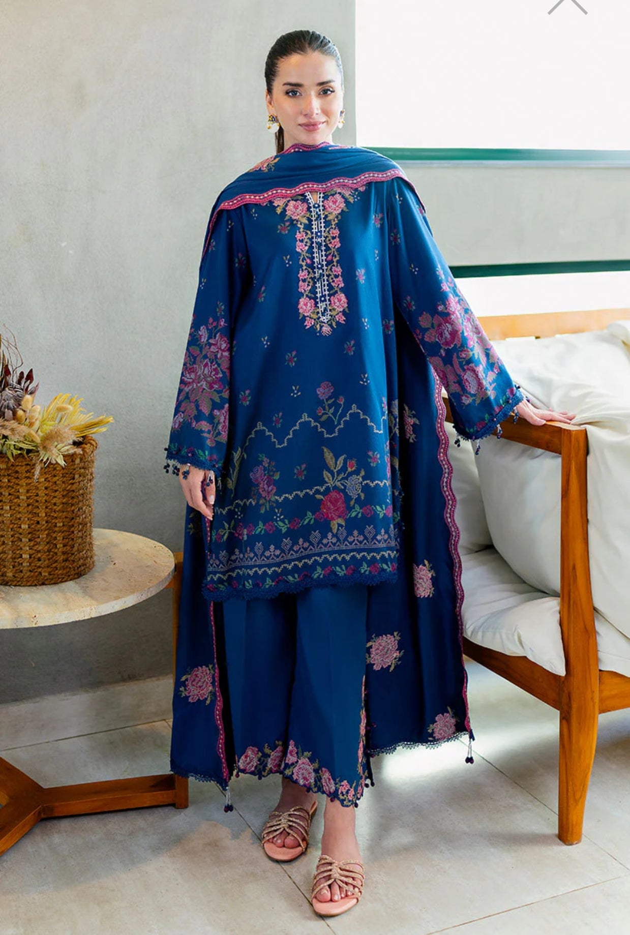 CROSS STITCH INK BLOOM-3PC COTTON SATIN READY TO WEAR