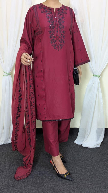 Amna Khurram Red Zimal-nov#7 3pc Raw Silk Ready to wear