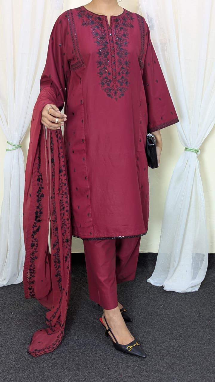 Amna Khurram Red Zimal-nov#7 3pc Raw Silk Ready to wear