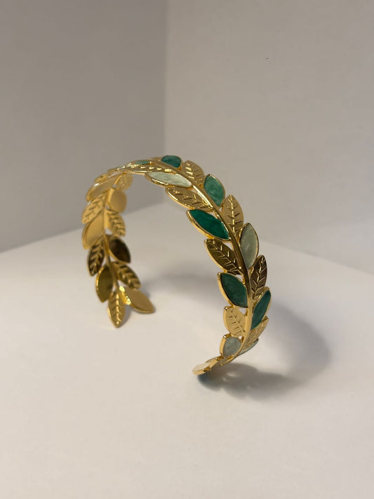 Gold-Toned Leaf & Enamel Cuff