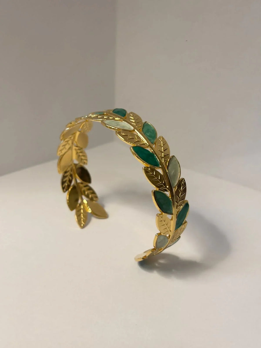 Gold-Toned Leaf & Enamel Cuff