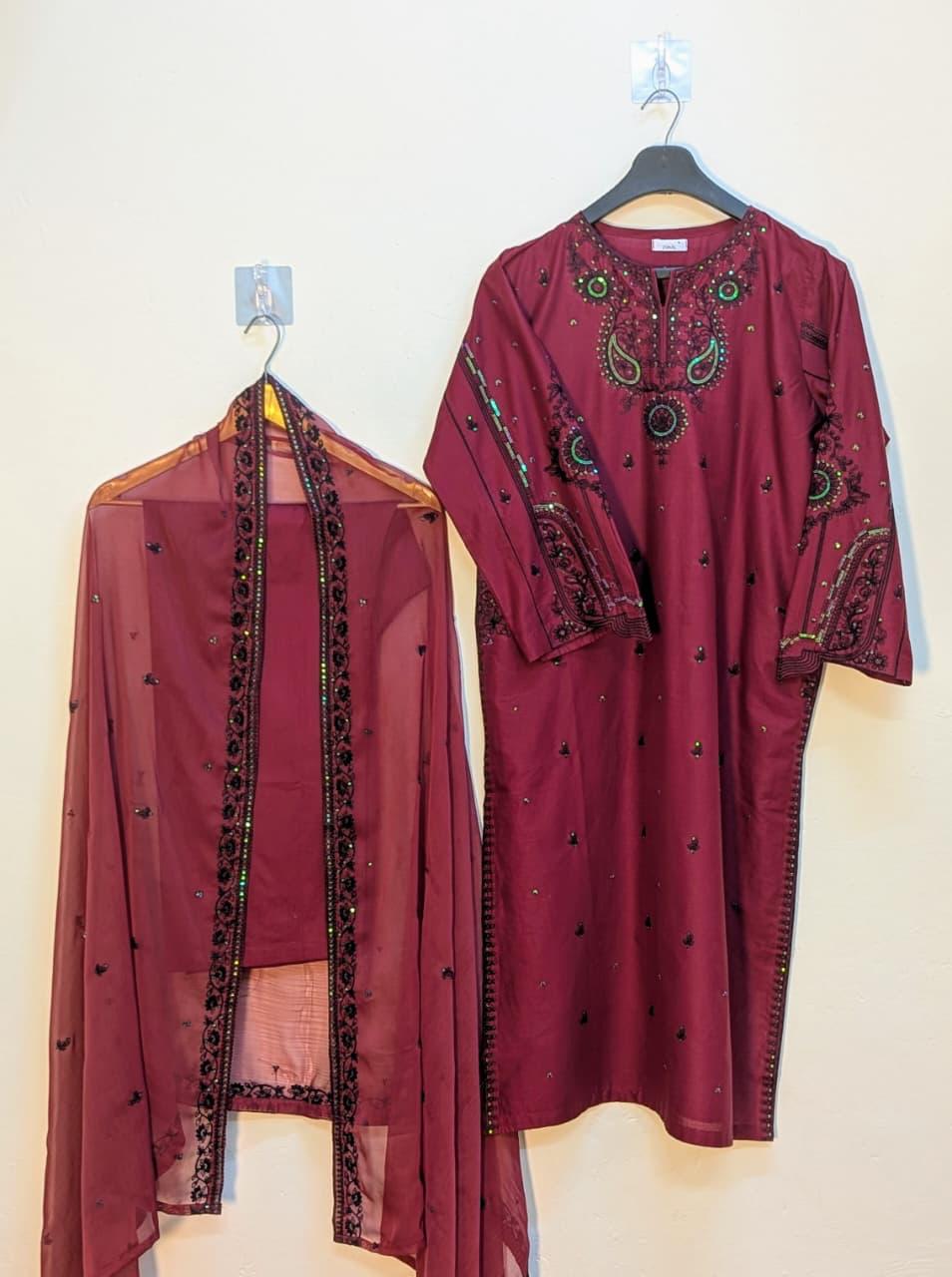 Amna Khurram Zimal AS SEP 01 Black Red Ready to wear Lawn