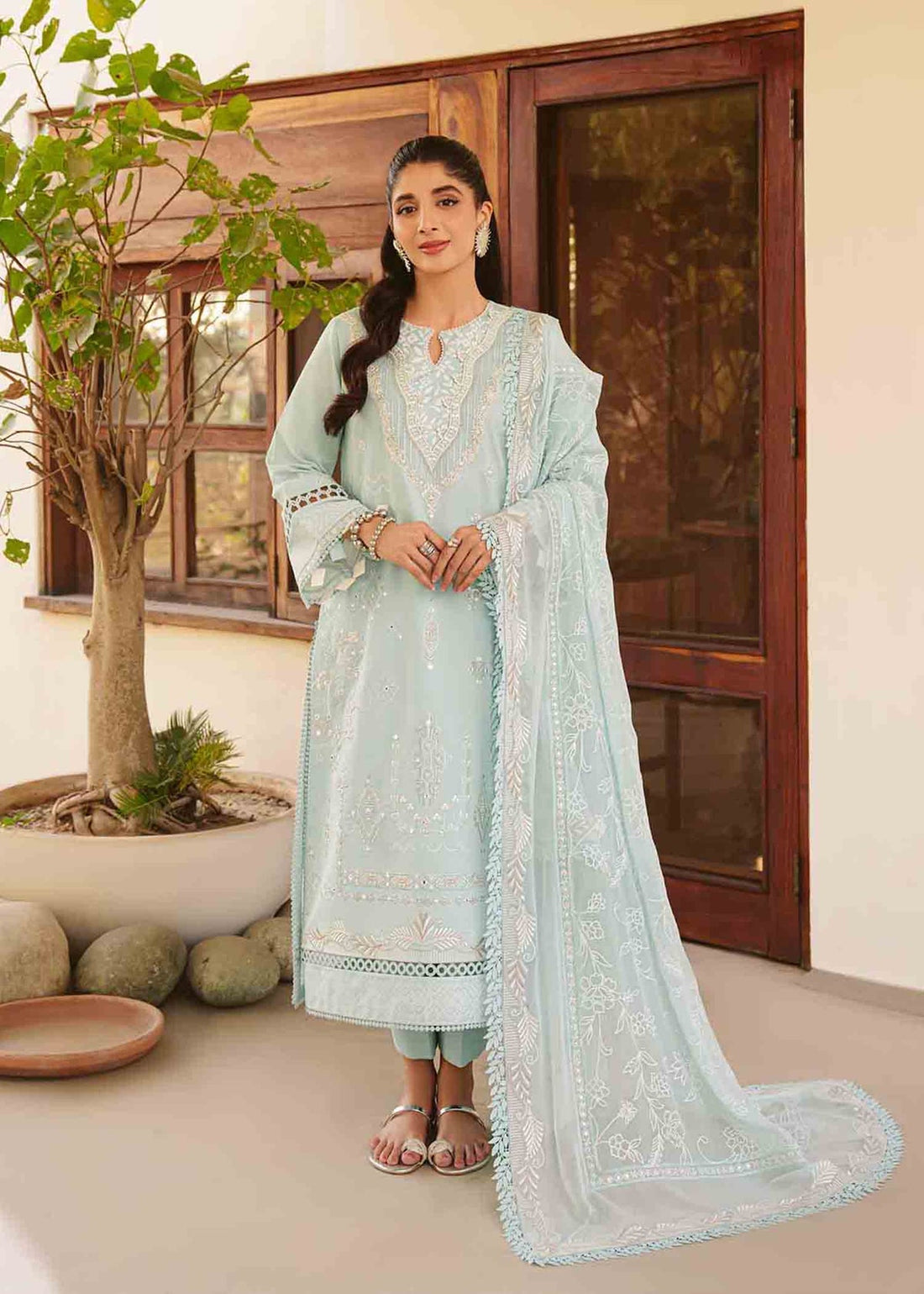 Jeem 3 PIECE EMBROIDERED SUBLIME BLUE LAWN 25'