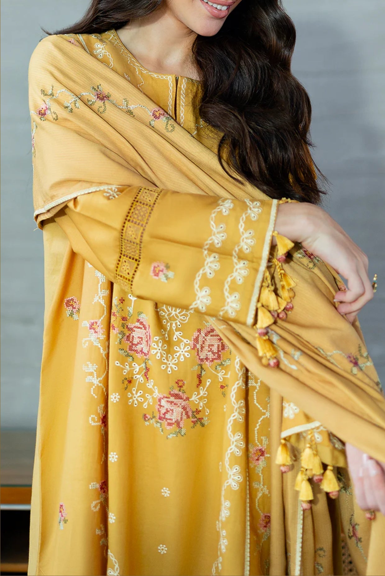 CROSS STITCH ROSETTE BLISS-3PC COTTON SATIN READY TO WEAR