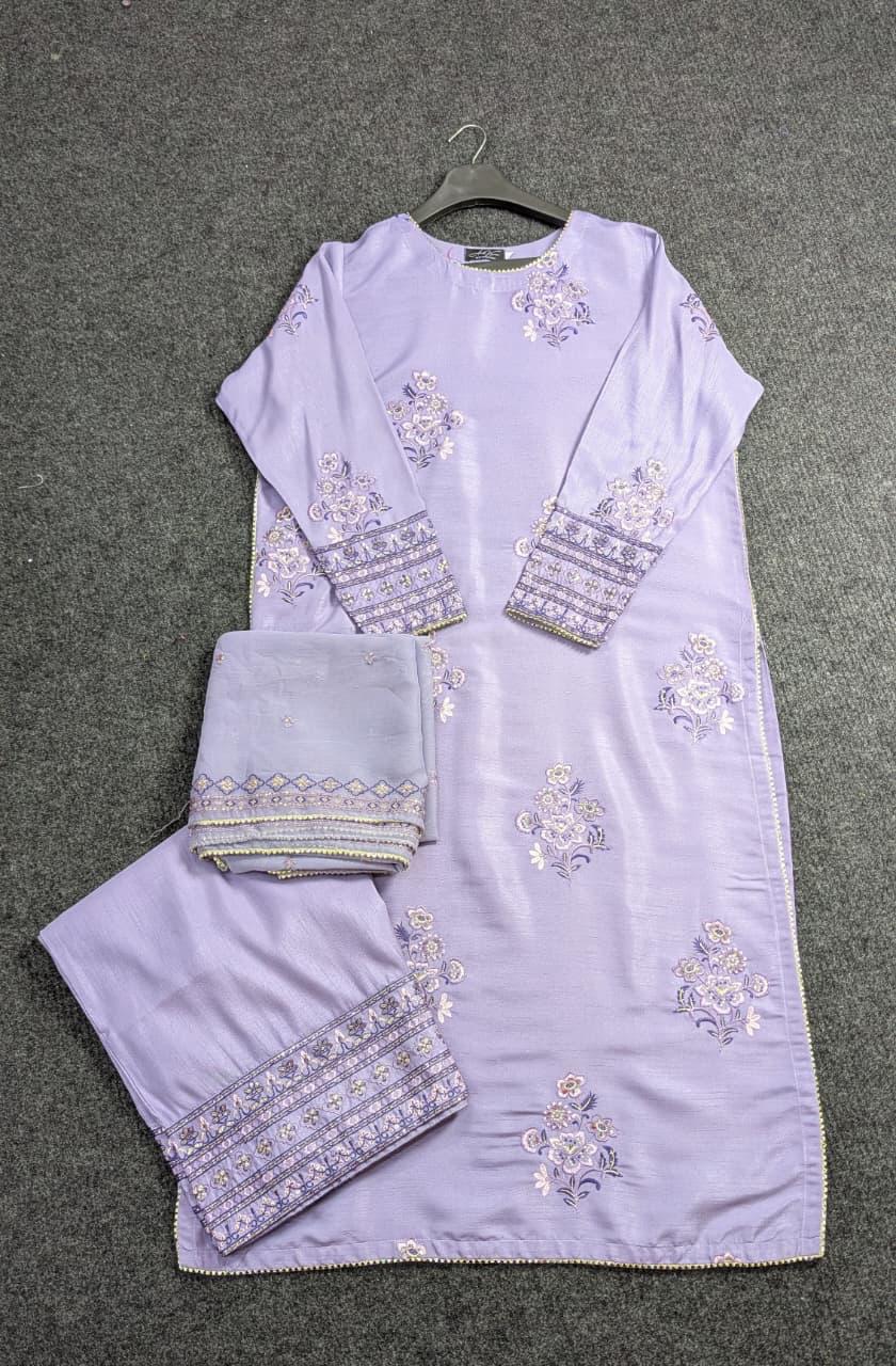 Amna Khurram Purple Zimal-nov#22 3pc Raw Silk Ready to wear
