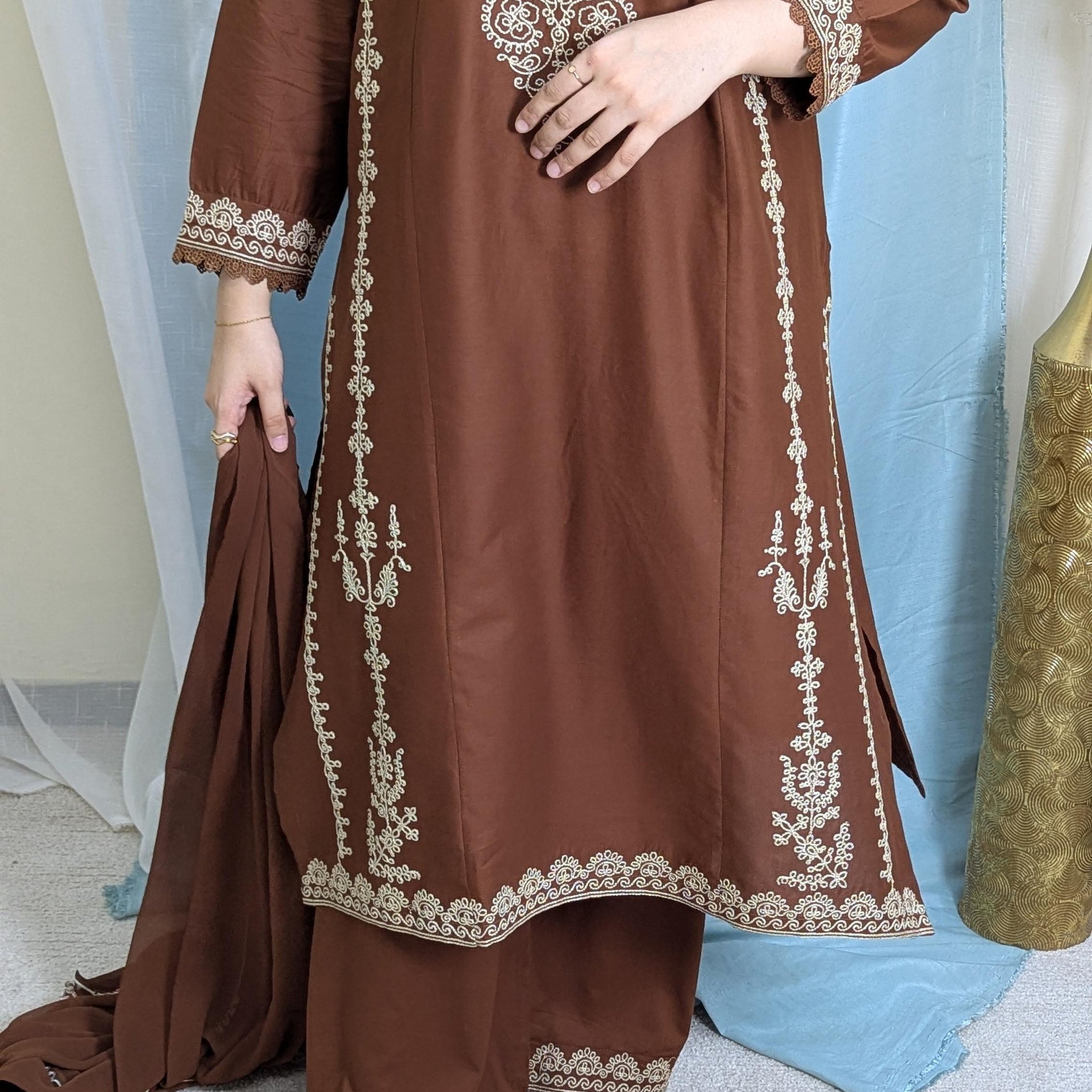 Amna Khurram Zimal-Aug6 Brown Ready to wear