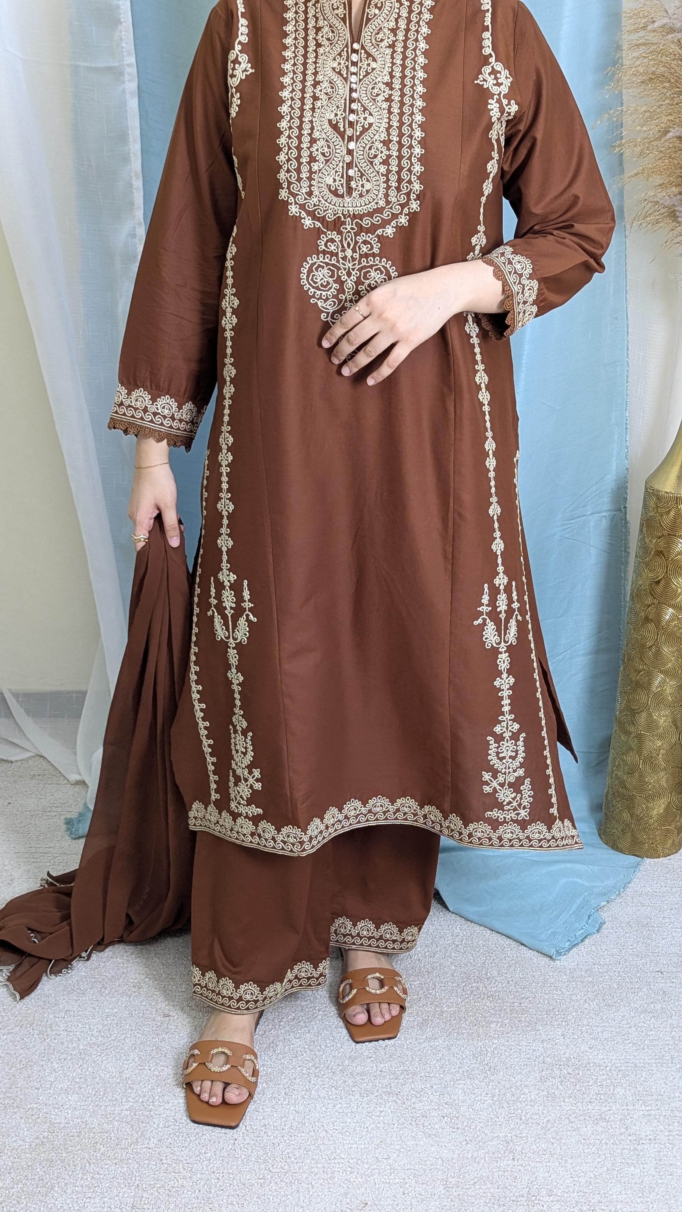 Amna Khurram Zimal-Aug6 Brown Ready to wear