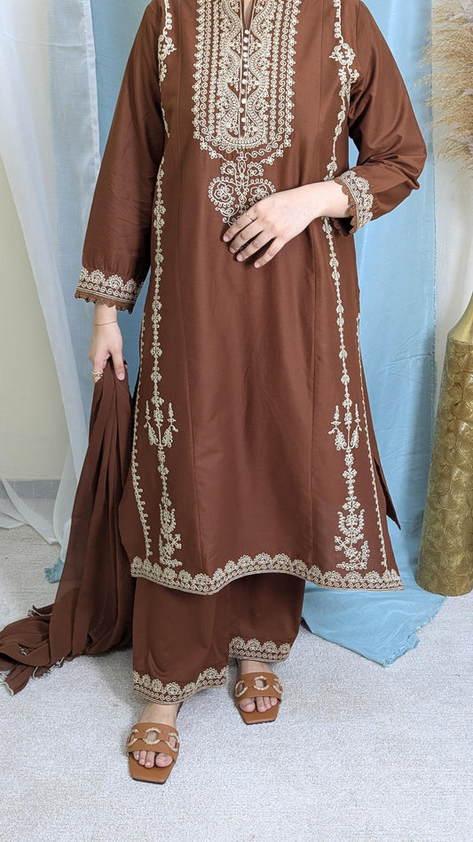 Amna Khurram Zimal-Aug6 Brown Ready to wear