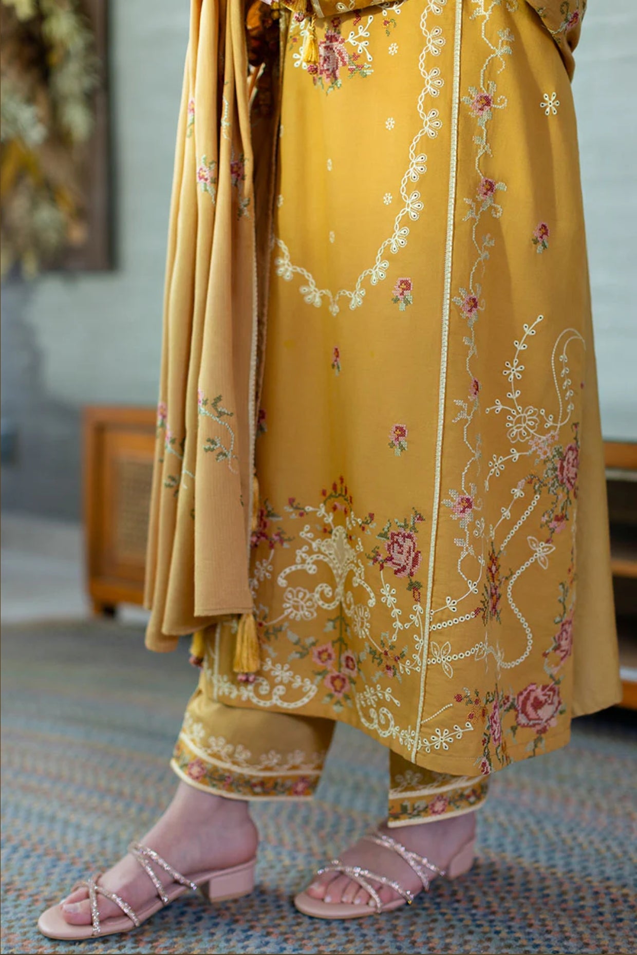 CROSS STITCH ROSETTE BLISS-3PC COTTON SATIN READY TO WEAR