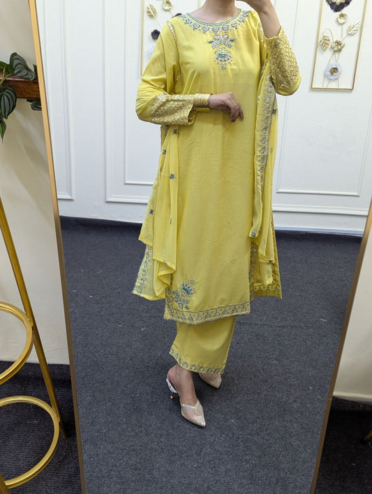 Amna Khurram Yellow 3pc ready to wear collection