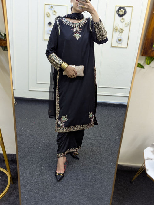 Amna Khurram Black 3pc ready to wear collection