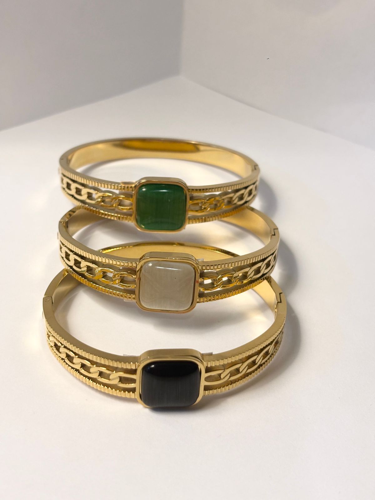 Gold-Toned Bangle with Square Gemstone
