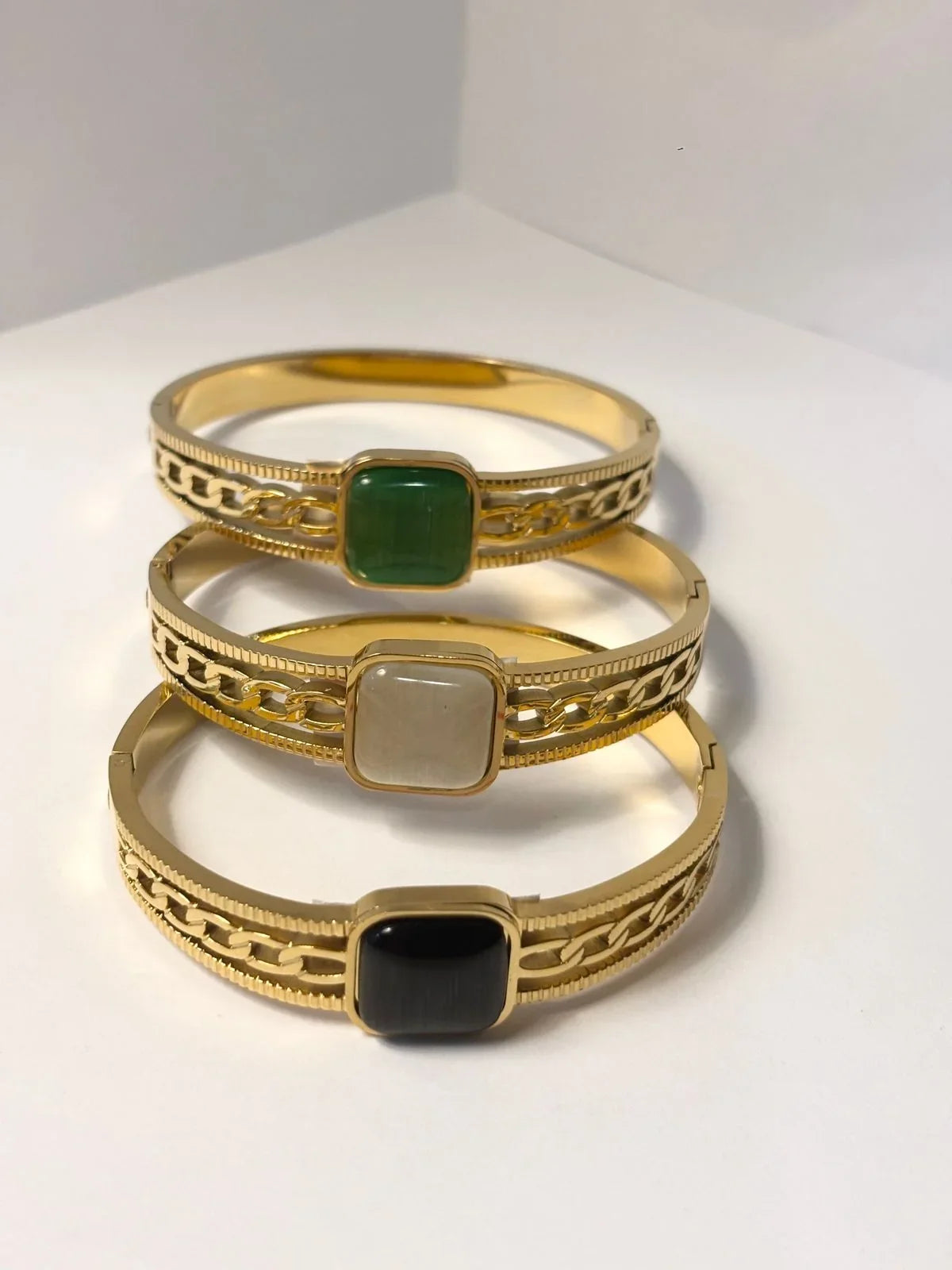 Gold-Toned Bangle with Square Gemstone
