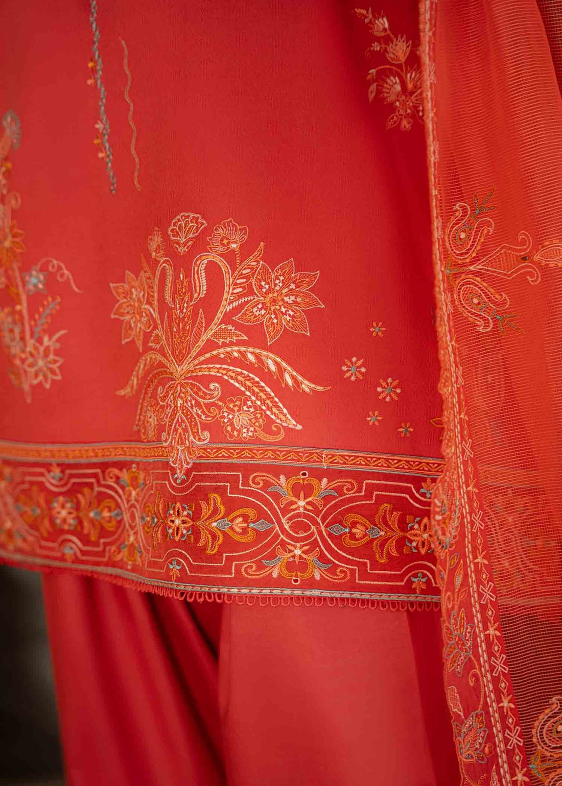 Jeem 3 PIECE EMBROIDERED CORAL PINK LAWN 25'