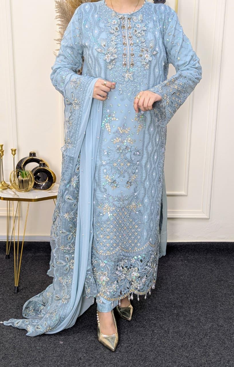 Tawakkal by Shahid Ice Blue Ready to wear Chiffon Collection
