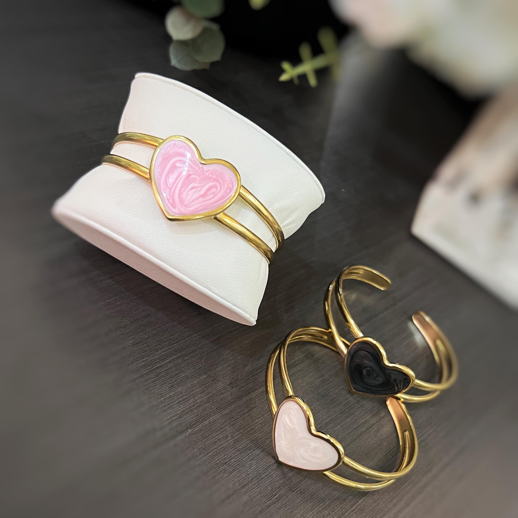 Enamel Heart Open-Cuff Bracelets