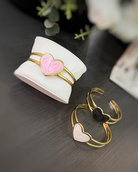 Enamel Heart Open-Cuff Bracelets