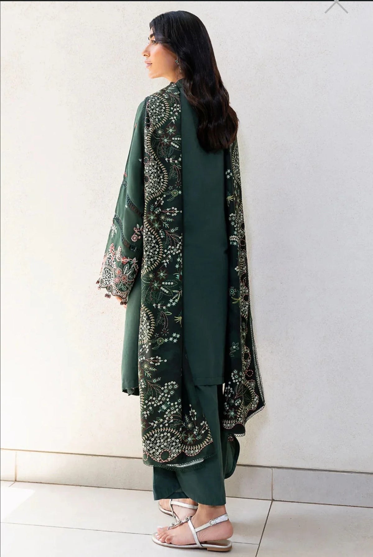 CROSS STITCH GREEN ORNATE-3PC COTTON SATIN READY TO WEAR
