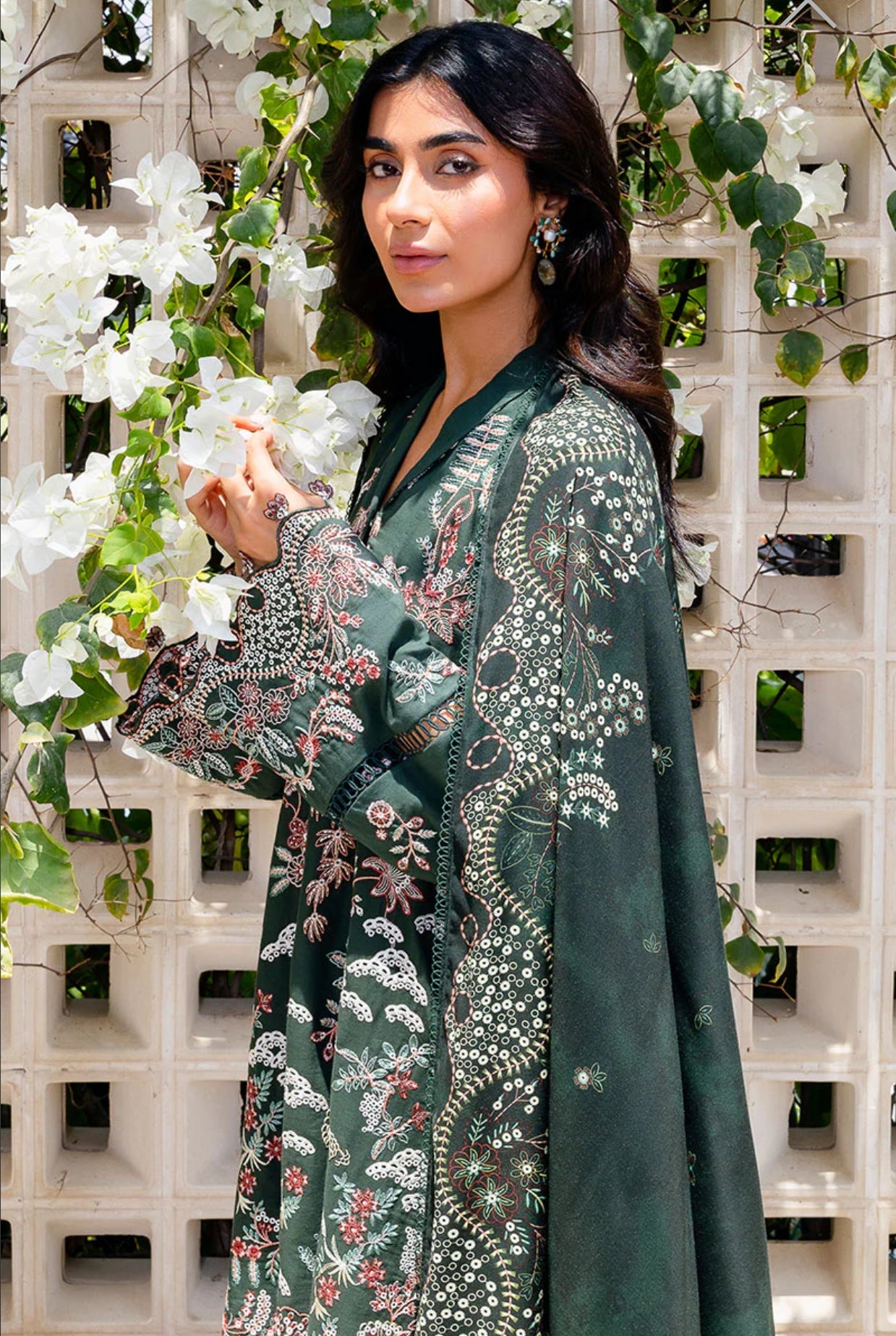 CROSS STITCH GREEN ORNATE-3PC COTTON SATIN READY TO WEAR