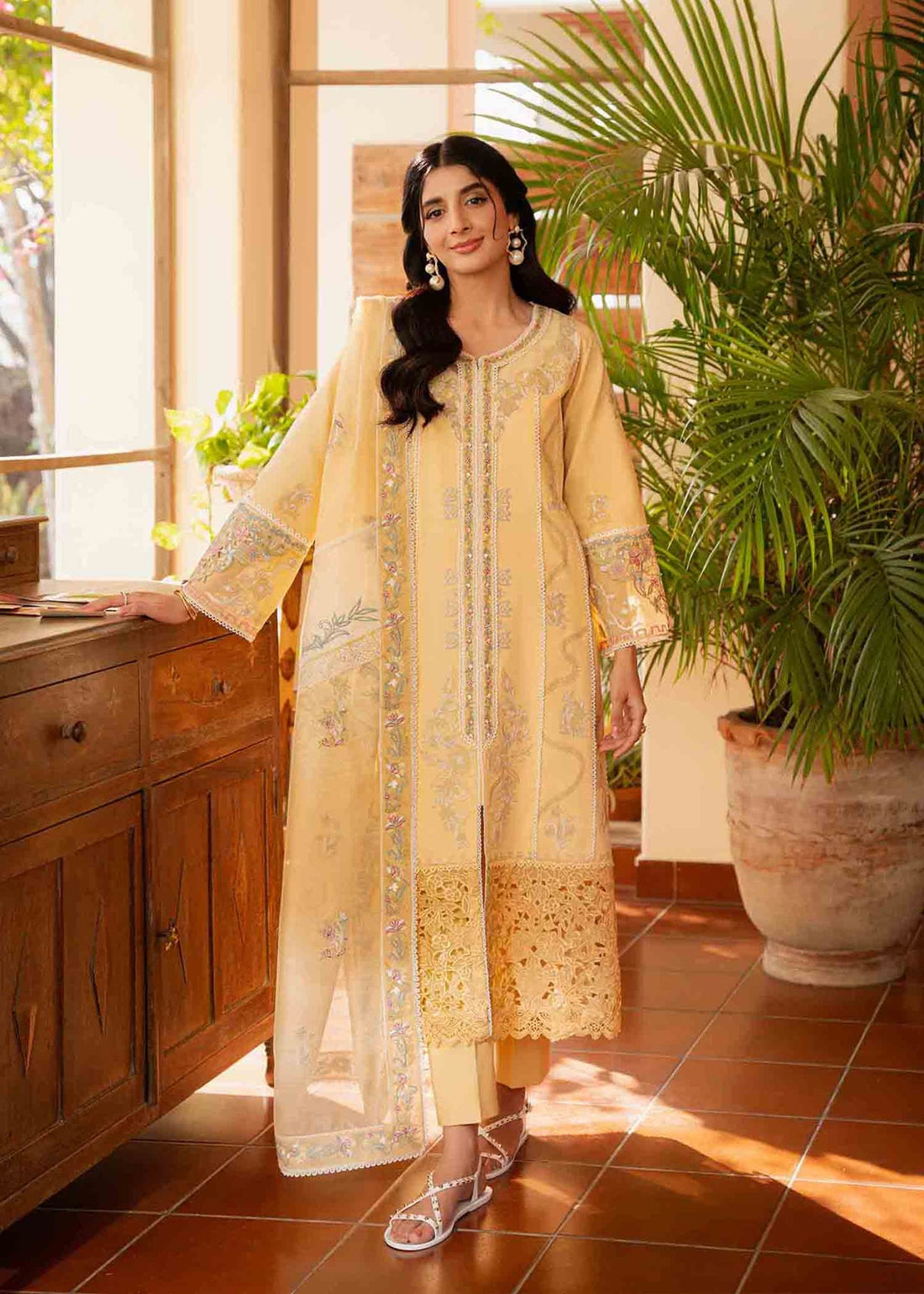 Jeem 3 PIECE EMBROIDERED SUNGLOW YELLOW LAWN 25'