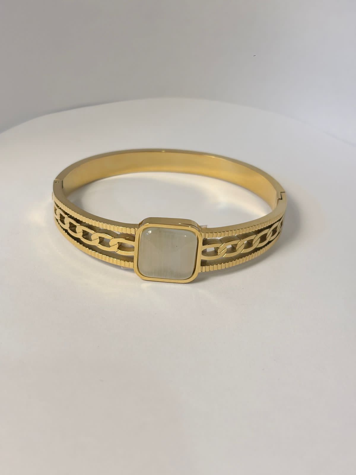 Gold-Toned Bangle with Square Gemstone