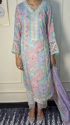 Qalamkar EM-03 (A) JADE Qprints ii (Unstitched)