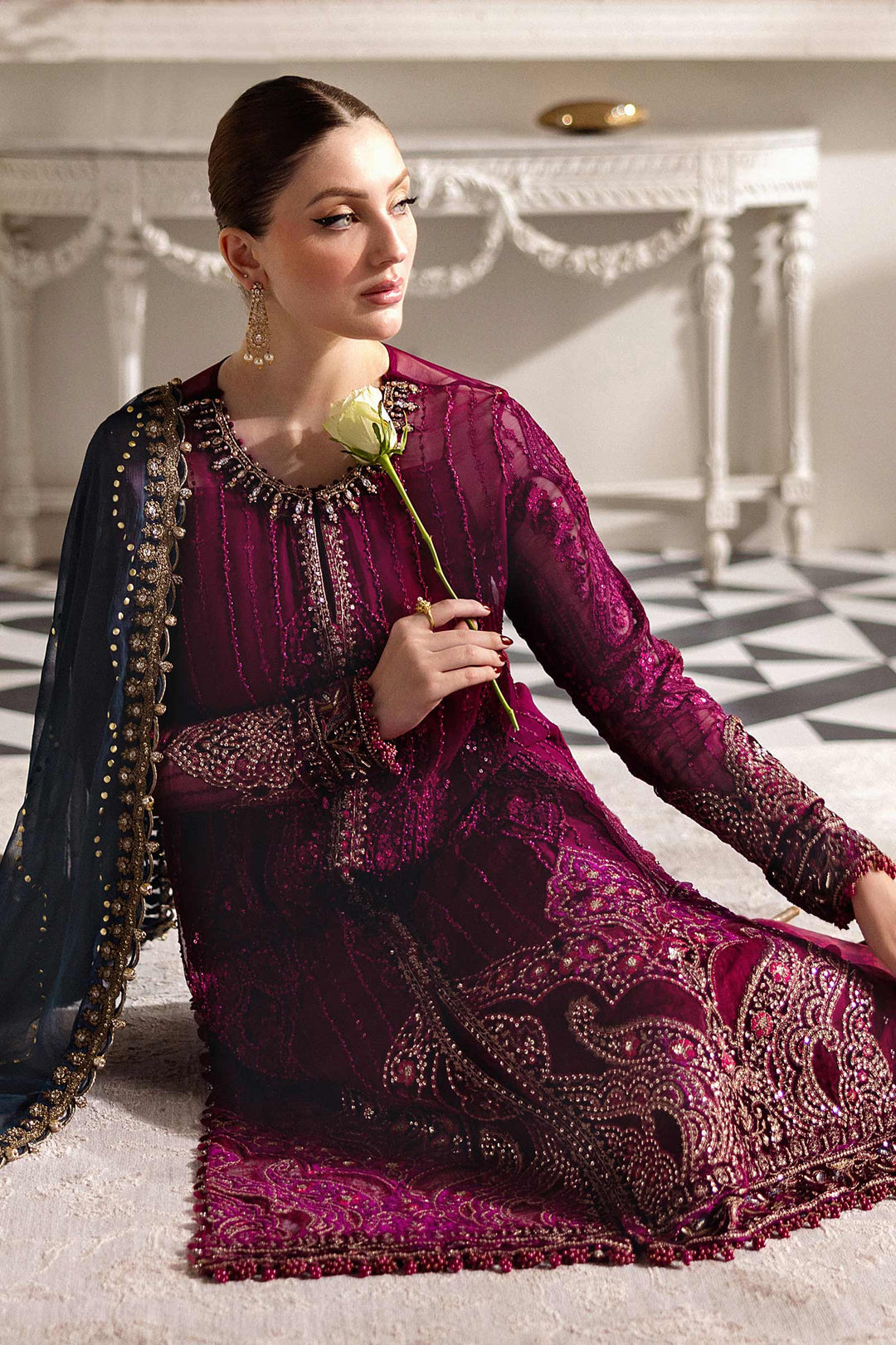 Maria B MPC-25-102 3 Piece Unstitched Embroidered Chiffon Suit