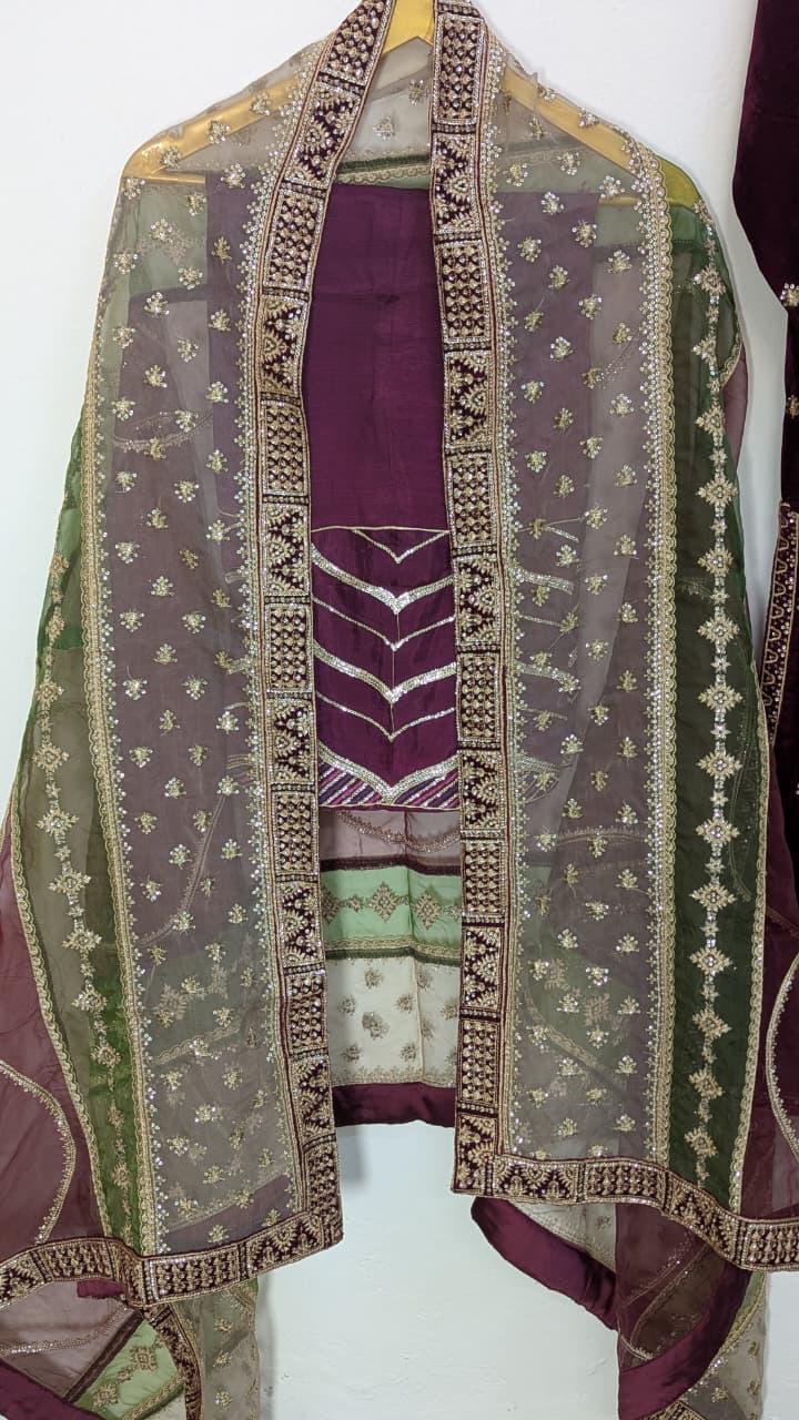 Amna Khurram Maroon Velvet 3pc Ready to wear