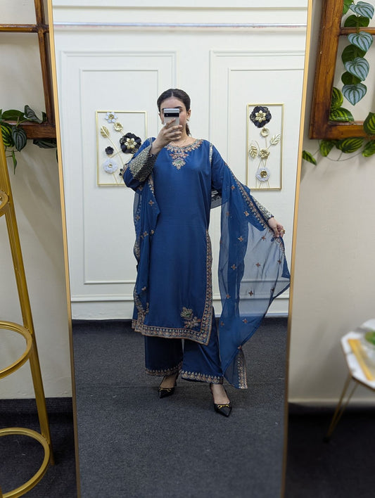 Amna Khurram Blue 3pc ready to wear collection