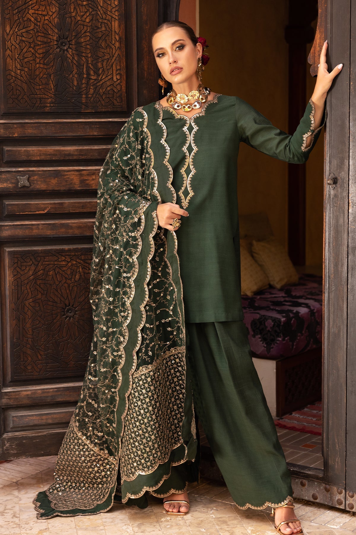 Charizma CMA-5-139 3-PC Embroidered Raw-Silk Suit