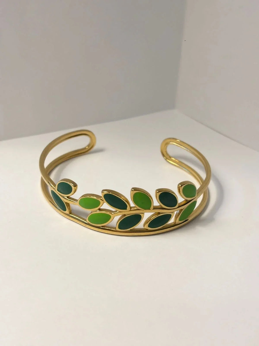 Nature-Inspired Laurel Branch Cuff Bracelet