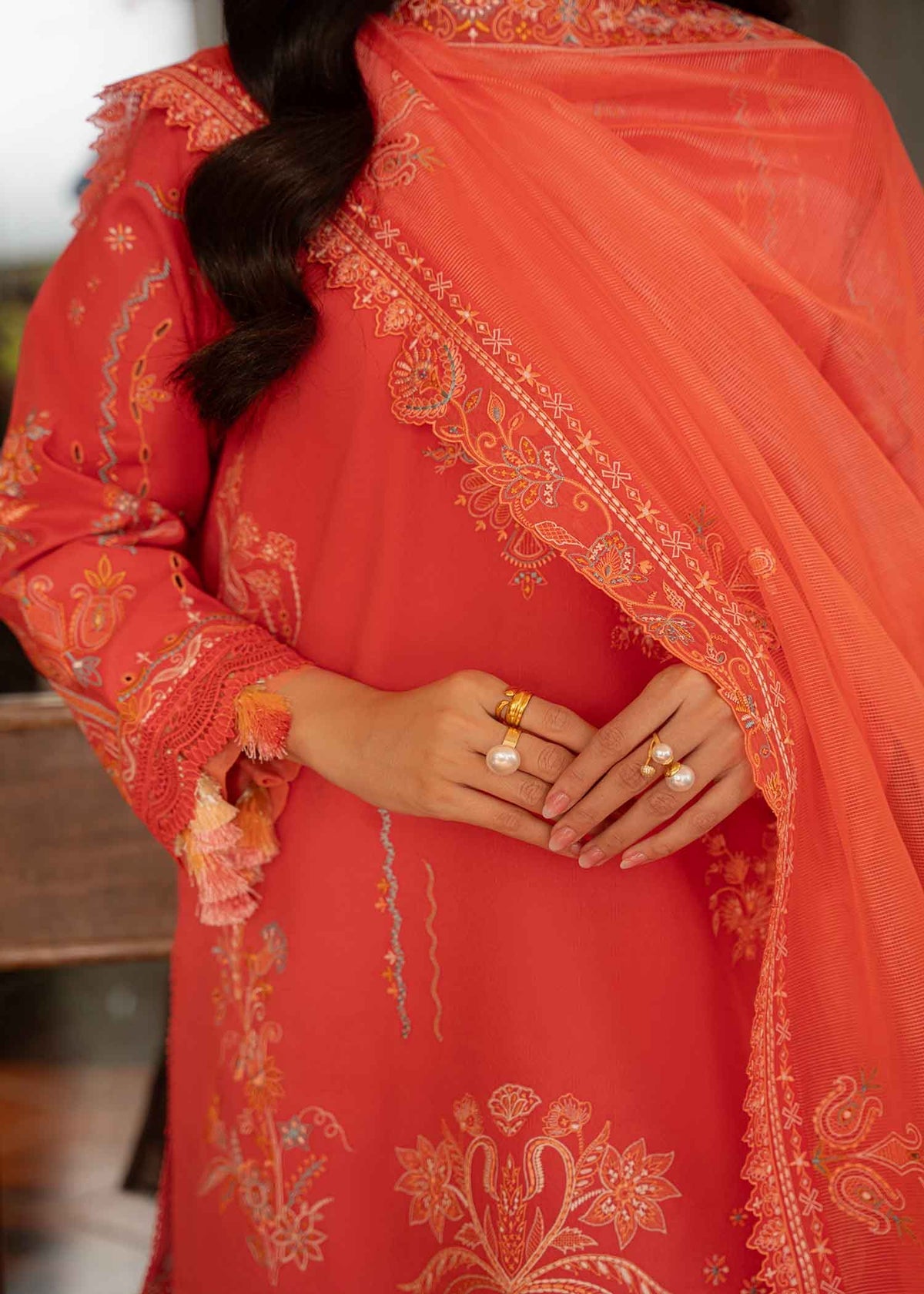 Jeem 3 PIECE EMBROIDERED CORAL PINK LAWN 25'