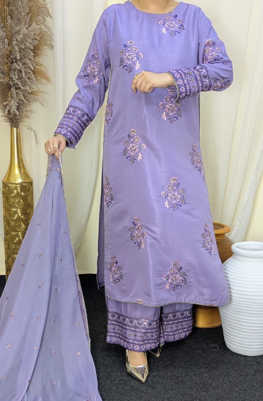 Amna Khurram Purple Zimal-nov#22 3pc Raw Silk Ready to wear