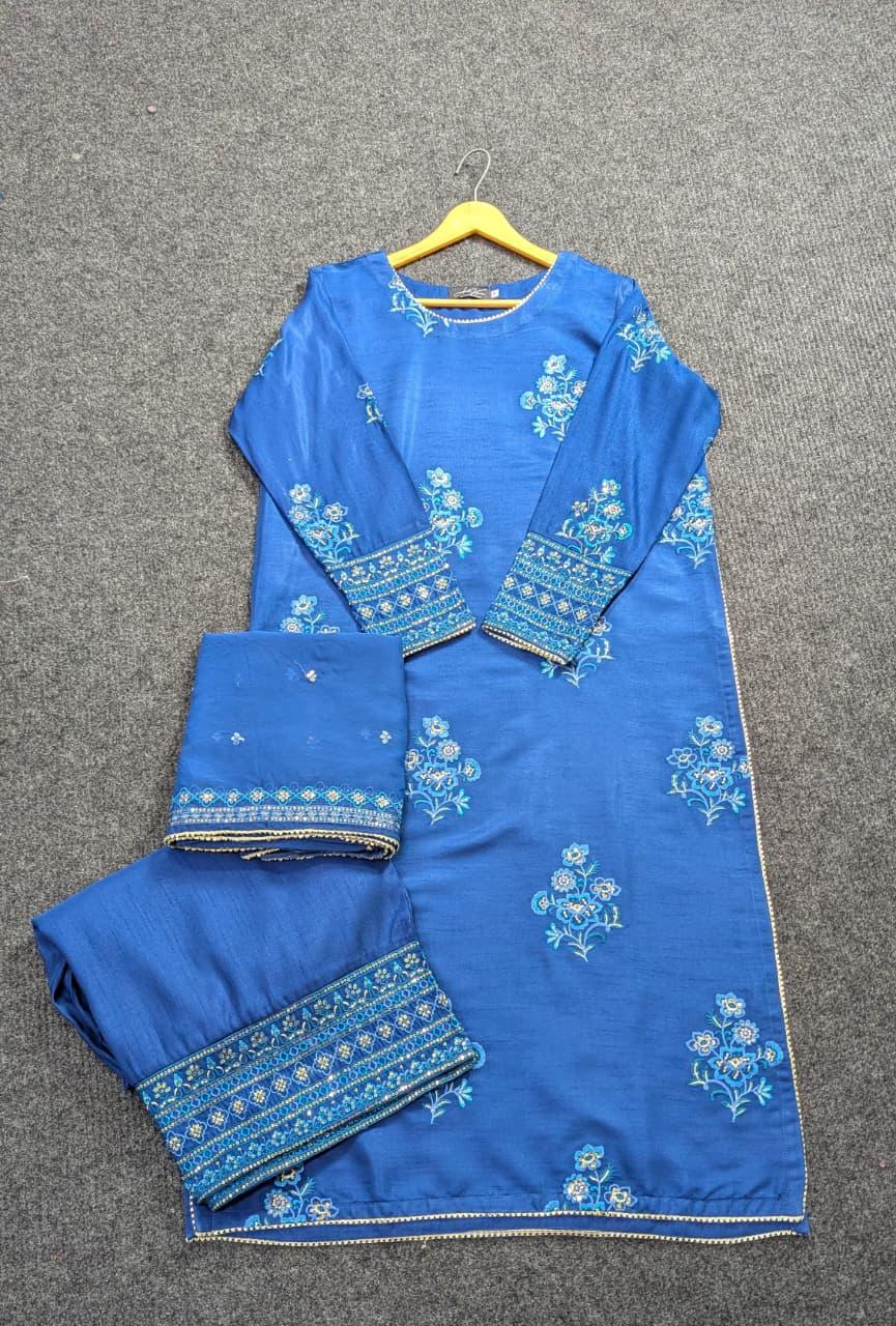 Amna Khurram Blue Zimal-nov#22 3pc Raw Silk Ready to wear