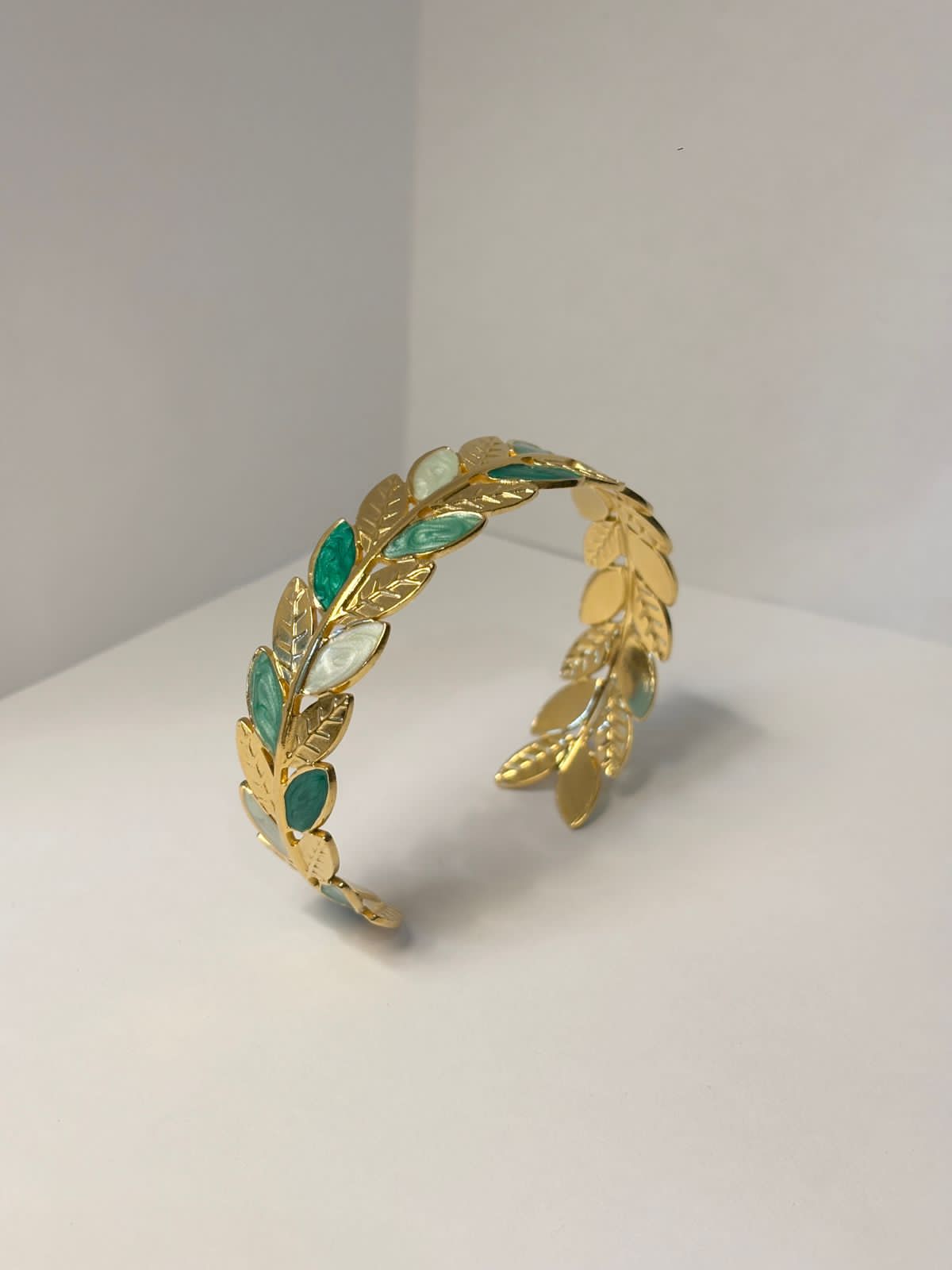 Gold-Toned Leaf & Enamel Cuff