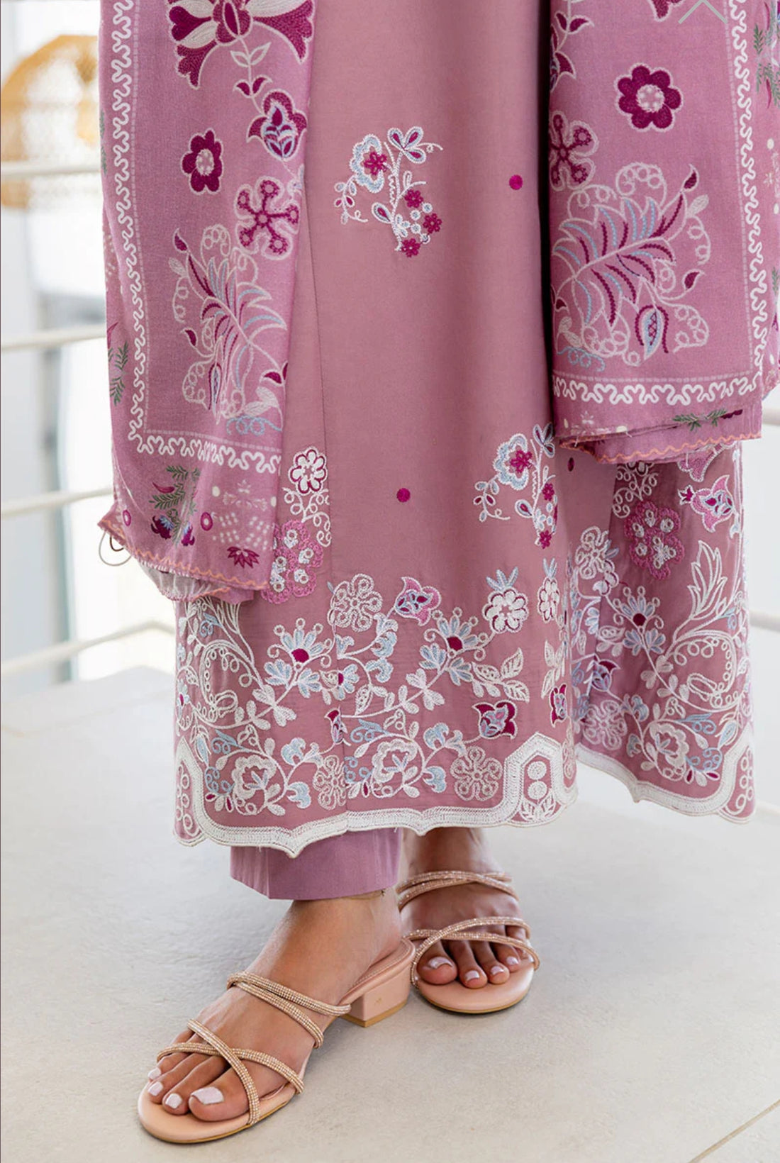 CROSS STITCH ANTIQUE BLUSH-3PC COTTON SATIN READY TO WEAR