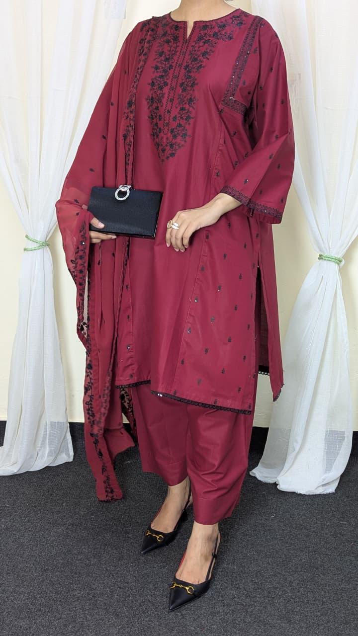 Amna Khurram Red Zimal-nov#7 3pc Raw Silk Ready to wear