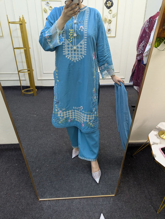 Amna Khurram Blue 3pc Ready to wear