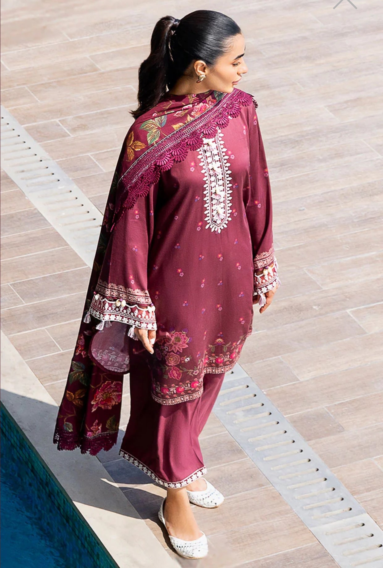 CROSS STITCH FLORAL MUSE-3PC COTTON SATIN READY TO WEAR