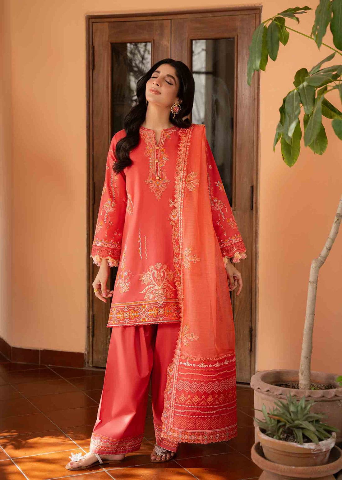 Jeem 3 PIECE EMBROIDERED CORAL PINK LAWN 25'