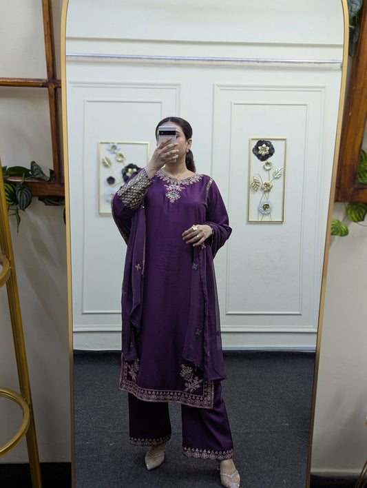 Amna Khurram Purple 3pc ready to wear collection