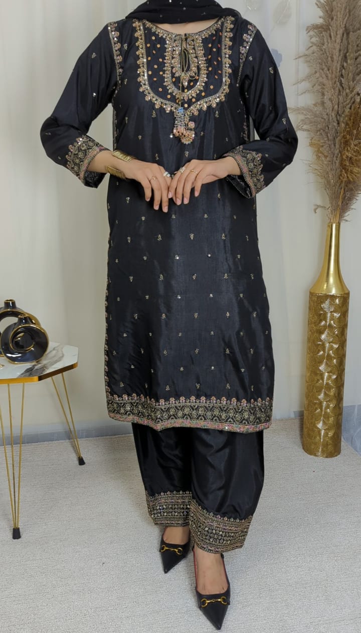 Amna Khurram SAIMA B AS SEP 04 Black Ready to wear Silk