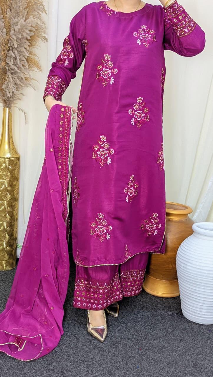 Amna Khurram Pink Zimal-nov#22 3pc Raw Silk Ready to wear