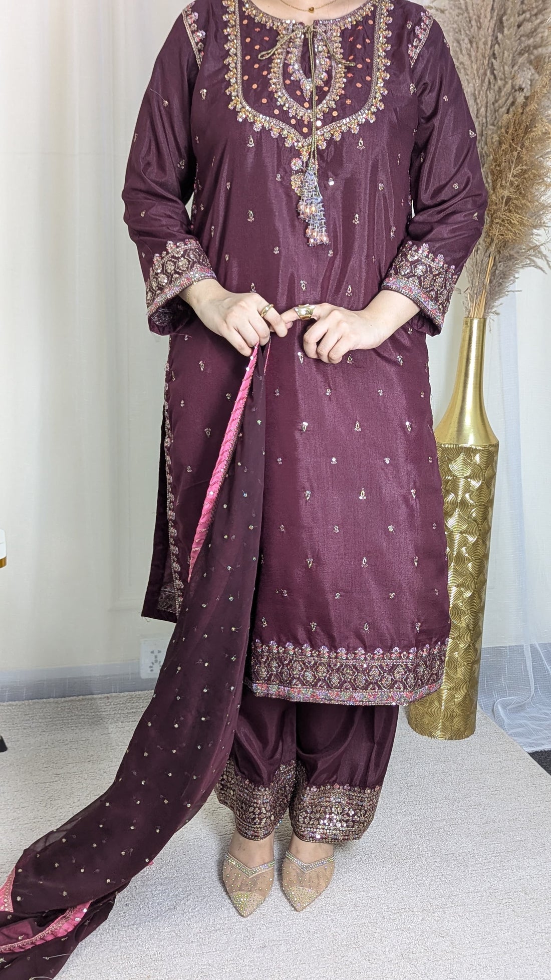 Amna Khurram SAIMA B AS SEP 04 Maroon Ready to wear Silk