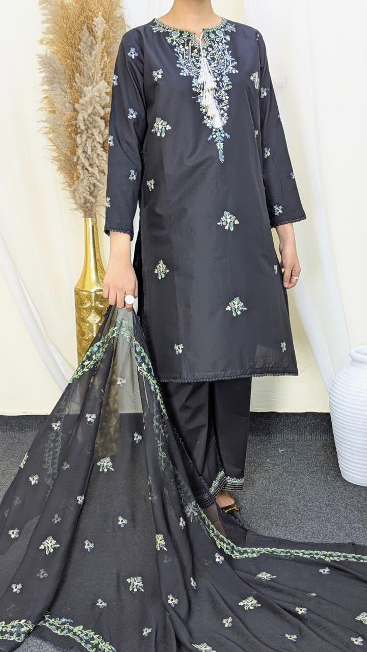 Amna Khurram Black Zimal-nov#17 3pc Raw Silk Ready to wear