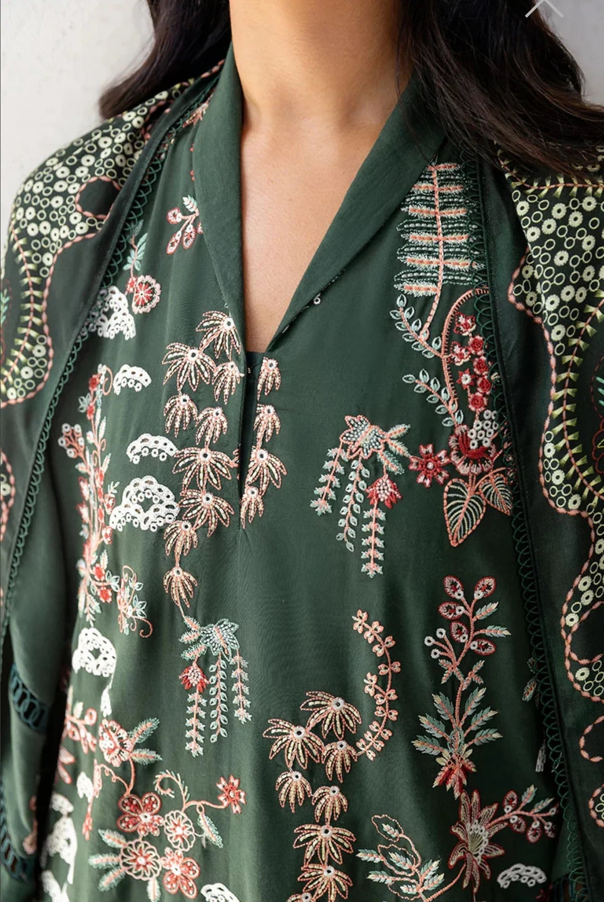 CROSS STITCH GREEN ORNATE-3PC COTTON SATIN READY TO WEAR