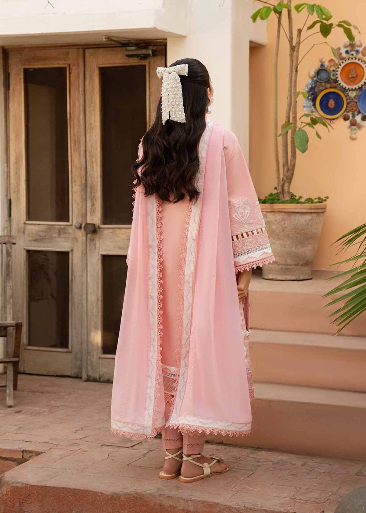 Jeem 3 PIECE EMBROIDERED PINK OPAL LAWN 25'