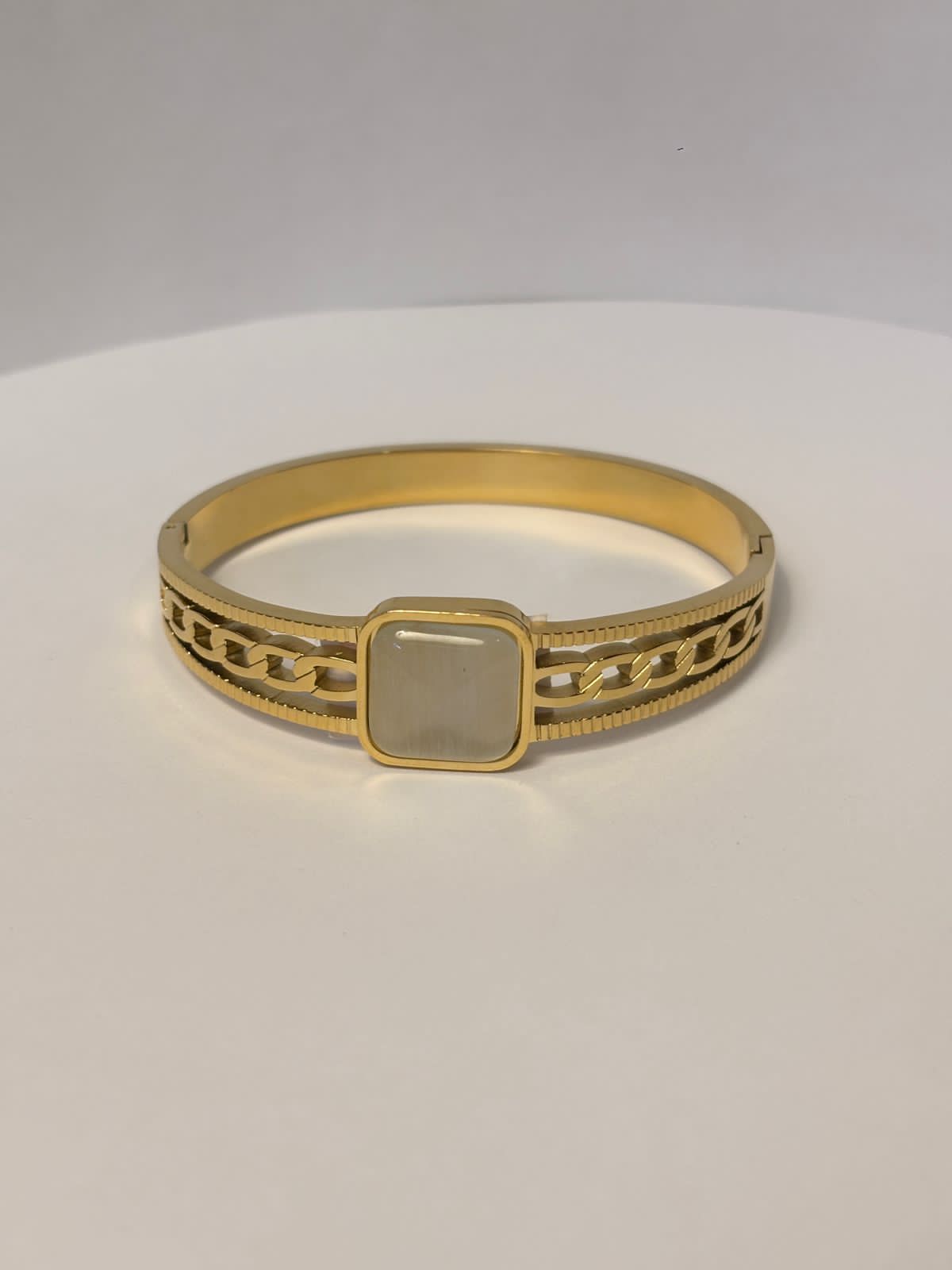 Gold-Toned Bangle with Square Gemstone